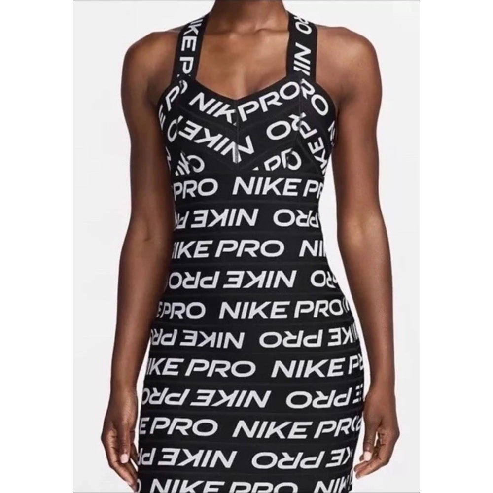 NIKE PRO All Over Logo Bandage Dress Black White Women's Sz S Small FZ6990-010